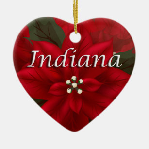 Indiana Red Poinsettia Herz Keepake Ornament