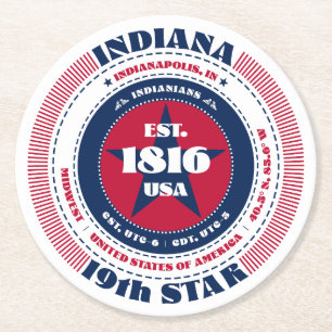 Indiana Red White Blue Typografie Runder Pappuntersetzer