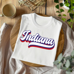 Indiana Rot Weiß Blau Vintage Schrift T-Shirt