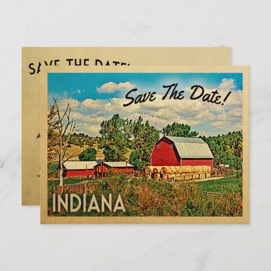 Indiana Save the Date Bauernstall Rustikal Ankündigungspostkarte (Vorne/Hinten)