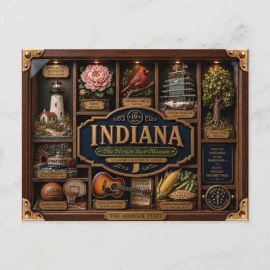 Indiana Shadow Box 3D Figurine Staat Postkarte (Vorderseite)