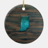 Indiana-Staat Form Aquamarin Keramik Ornament (Hinten)