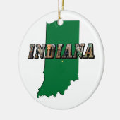 Indiana Staat Map Green Kontur & Foto Text Keramikornament (Links)