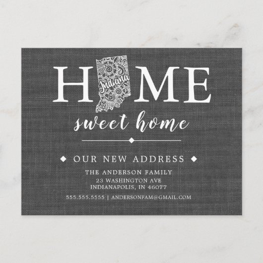 INDIANA Staat-Statuskarte Ankündigungspostkarte (Vorderseite)