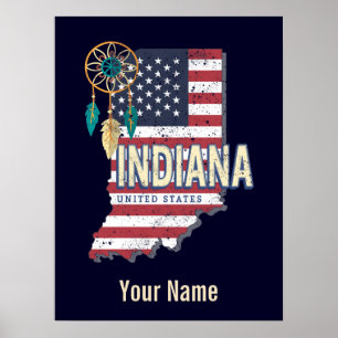 Indiana Staat United Staaten Retro Map Vintag USA Poster