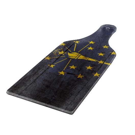 Indiana-Staats-Flagge auf altem hölzernem Korn Schneidebrett (Ecke)