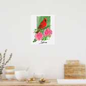 Indiana State Shape Hoosiers Cardinal Peonies  Poster (Küche)