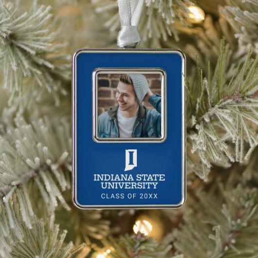 Indiana State University Feiertag Rahmen-Ornament Silber (Baum)