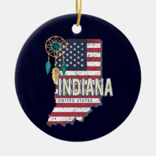 Indiana State Vereinigte Staaten Retro Karte Vinta Keramik Ornament