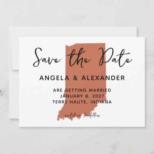 Indiana Terracotta Wedding Save The Date (Vorderseite)