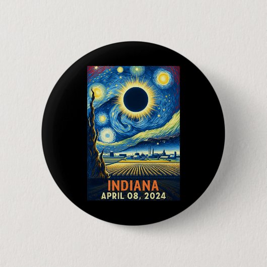 Indiana Total Solar Eclipse 2024 Starry Night Van Button (Vorderseite)
