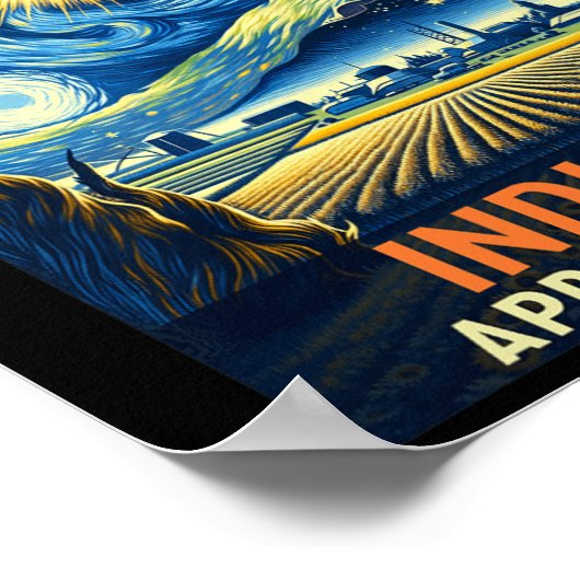 Indiana Total Solar Eclipse 2024 Starry Night Van Poster (Ecke)