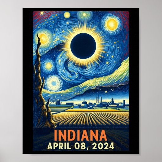 Indiana Total Solar Eclipse 2024 Starry Night Van Poster (Vorne)
