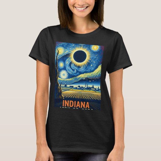Indiana Total Solar Eclipse 2024 Starry Night Van T-Shirt (Vorderseite)