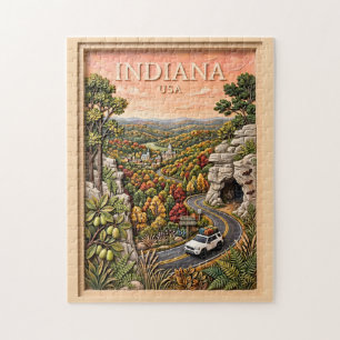 Indiana US Natur-Roadtrip Vintage-Höhle-Wald Puzzle