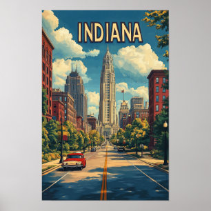 Indiana USA Art Vintag Illustration Travel Poster