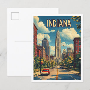 Indiana USA Art Vintag Illustration Travel Postkarte