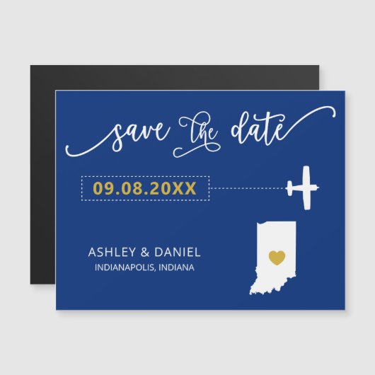 Indiana Wedding Save the Date Card, Map Magneteinladung (Vorne/Hinten)