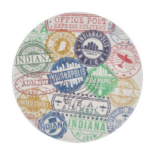 Indianapolis Briefmarke: Reisen Siegel Set. Schneidebrett