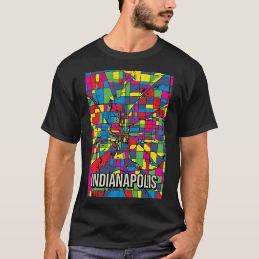 Indianapolis City Map - Vibranful Pop Abstr. T-Shirt (Vorderseite)