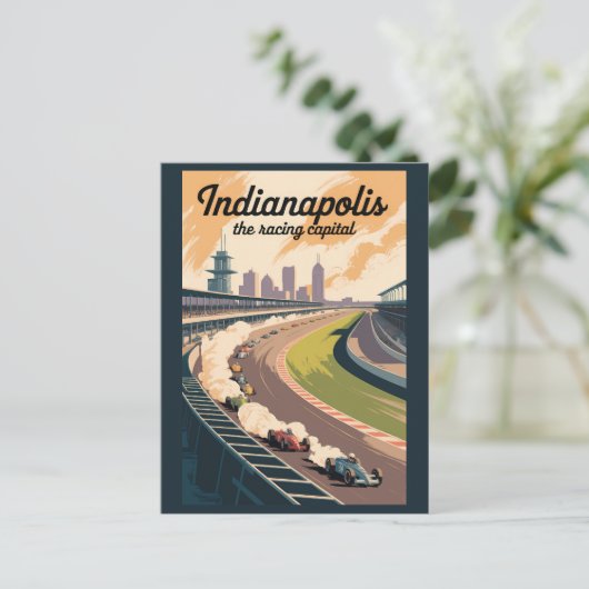 Indianapolis Illustration Travel Art Vintage Postkarte (Stehend Vorderseite)