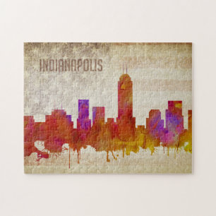 Indianapolis, in den Aquarell-Stadt-Skylinen Puzzle
