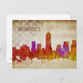 Indianapolis, IN | Wasserfarbe Stadt Skyline Postkarte (Vorne/Hinten)