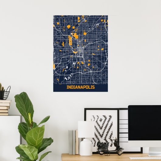 Indianapolis - Indiana Bluefresh City Map Poster (Heimbüro)