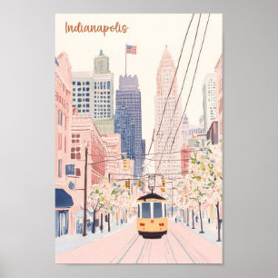 Indianapolis Indiana Gouache Illustration Travel Poster