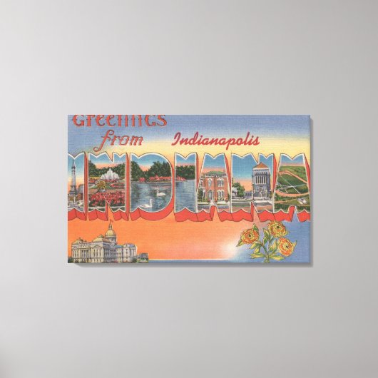 Indianapolis, Indiana - Große Buchstabenszenen Leinwanddruck (Vorderseite)