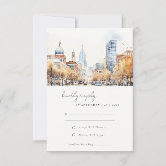 Indianapolis Indiana Landscape Watercolor Wedding RSVP Karte (Vorderseite)