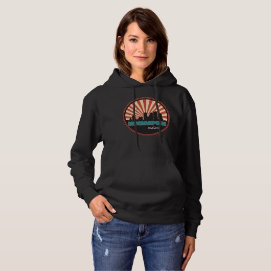 Indianapolis Indiana Staat Skyline Retro 80er Hoodie (Vorne ganz)