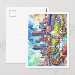 Indianapolis Indiana USA Berühmter Ort Aquarell Postkarte