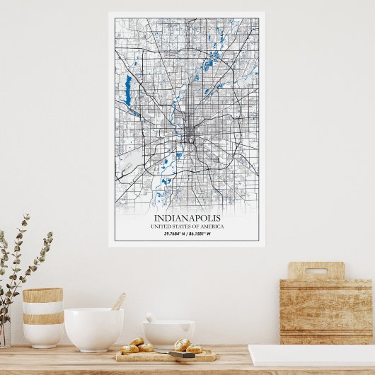 Indianapolis Indiana USA Travel City Map Poster (Küche)
