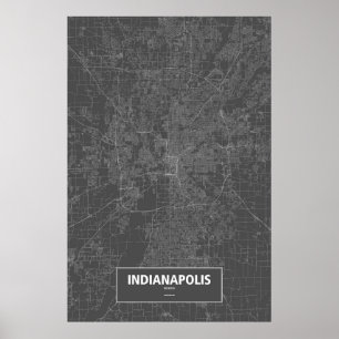 Indianapolis, Indiana (weiß auf schwarz) Poster