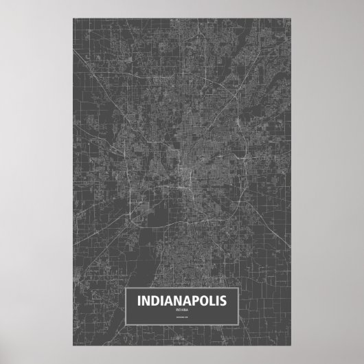 Indianapolis, Indiana (weiß auf schwarz) Poster (Vorne)