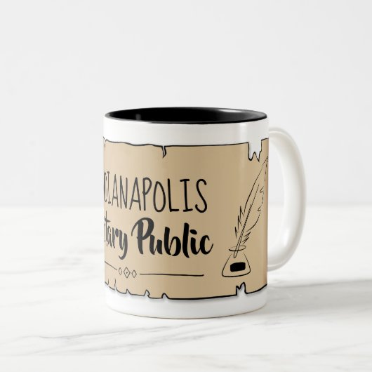 Indianapolis Notary Public Scroll Feather Quill Zweifarbige Tasse (VorderseiteRechts)