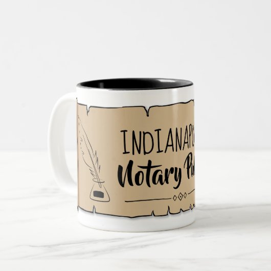 Indianapolis Notary Public Scroll Feather Quill Zweifarbige Tasse (Vorderseite Links)