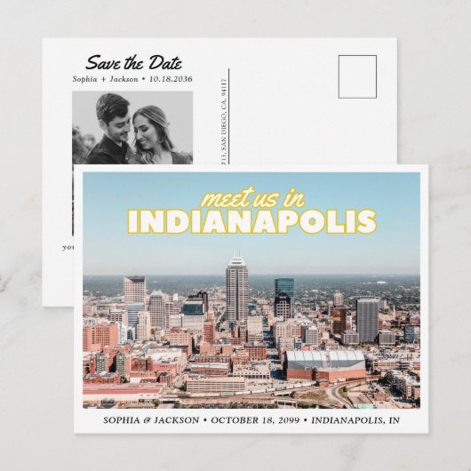 Indianapolis Save the Date Retro Wedding Postcard Postkarte (Vorne/Hinten)