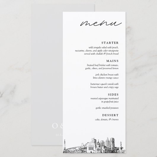 Indianapolis Skyline Modern Wedding Dinner Menu Menükarte (Vorne/Hinten)