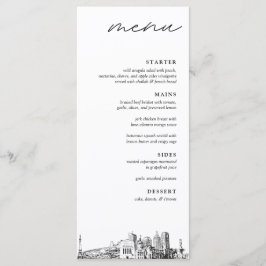 Indianapolis Skyline Modern Wedding Dinner Menu Menükarte