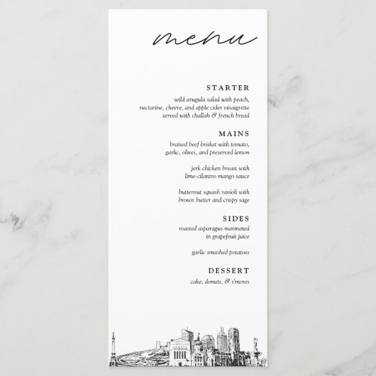 Indianapolis Skyline Modern Wedding Dinner Menu Menükarte (Vorderseite)