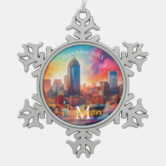 Indianapolis Snowflake Pewter Weihnachtsschmuck Schneeflocken Zinn-Ornament (Vorderseite)