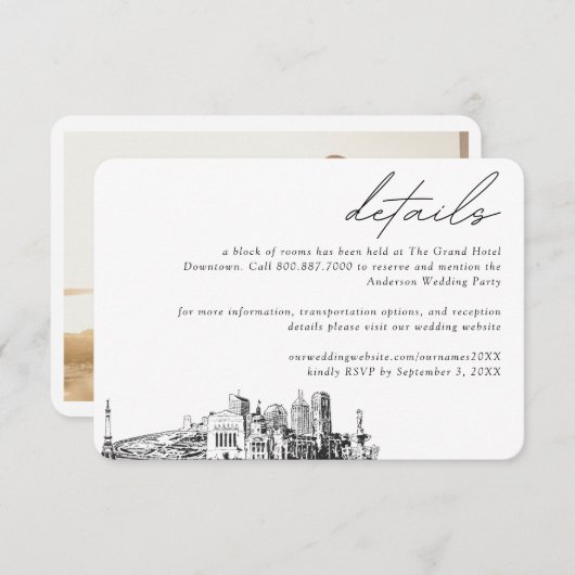 Indianapolis Wedding Hotel Zimmerblockdetails Begleitkarte (Vorne/Hinten)