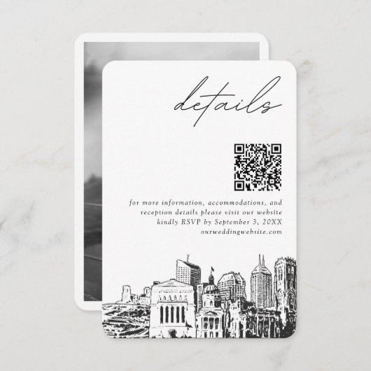 Indianapolis Wedding Modern Details QR Code Begleitkarte (Vorne/Hinten)