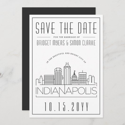 Indianapolis Wedding Skyline Save the Date Einladung (Vorne/Hinten)