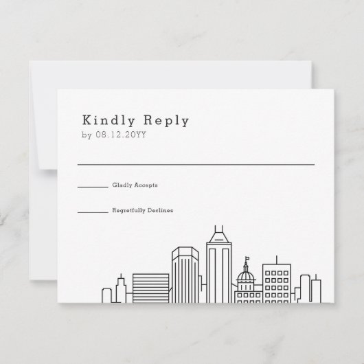 Indianapolis Wedding | Stilisierte Skyline-UAWG RSVP Karte (Vorderseite)