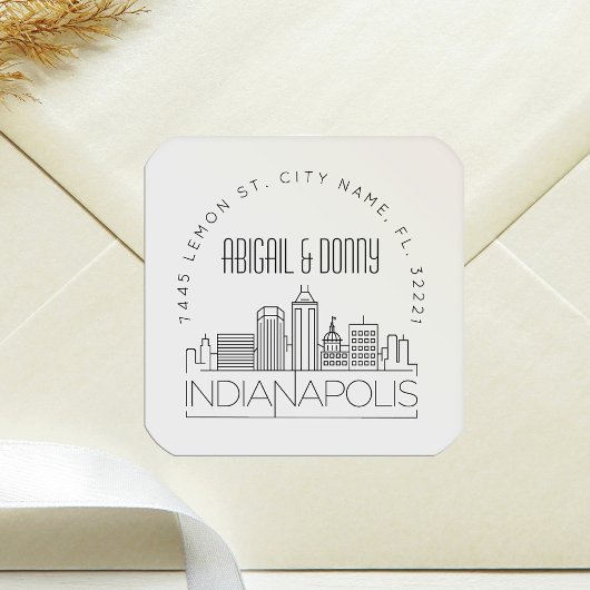 Indianapolis Wedding | Voradressierter Umschlag Au Quadratischer Aufkleber