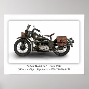 Indianer 741 W2 Motorrad-Modell - A3 Poster