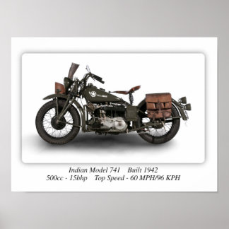 Indianer 741 W2 Motorrad-Modell - A3 Poster